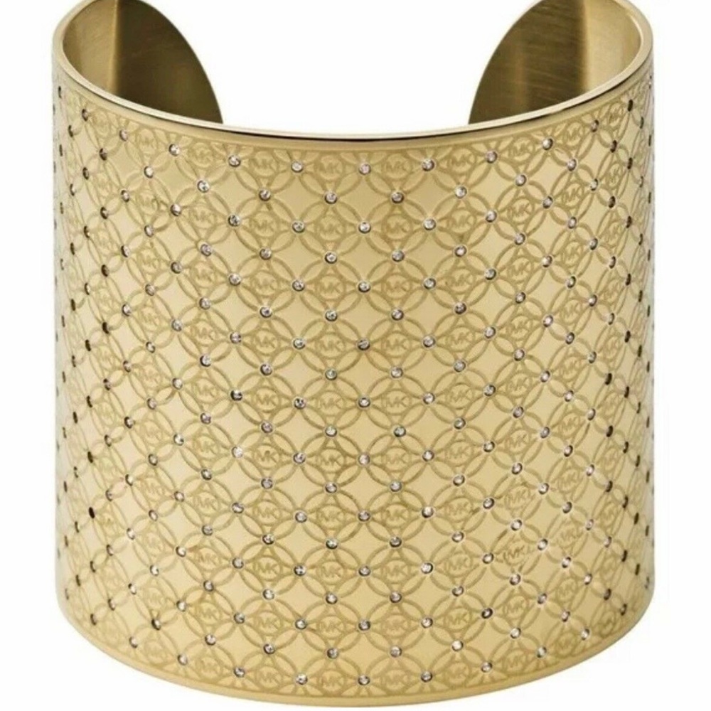 Michael Kors Gold Heritage Monogram CZ Wide Cuff Bracelet